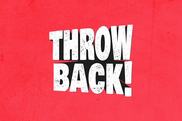 Throwback logo on textured red background